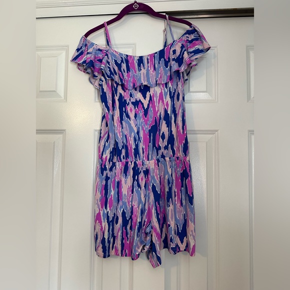 LILLY PULITZER Klea Off Shoulder Flounce Romper Amethyst One Too Many Sz S- EUC - Picture 2 of 6